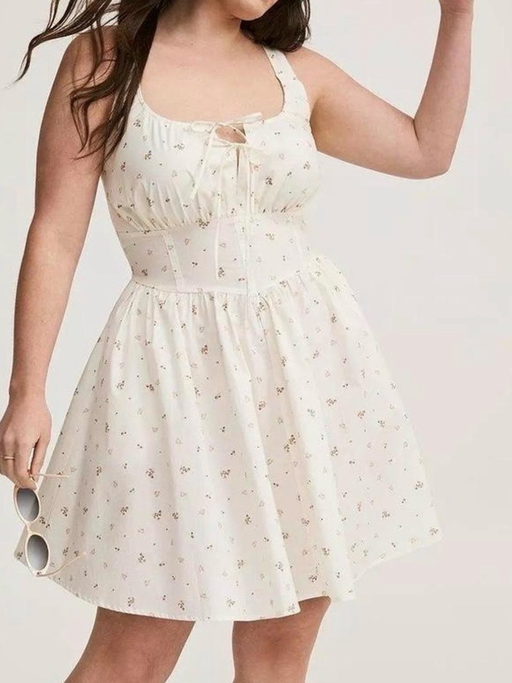 NWT Torrid Cream Floral Tie-Front Mini Dress-Cotton-Sz 24